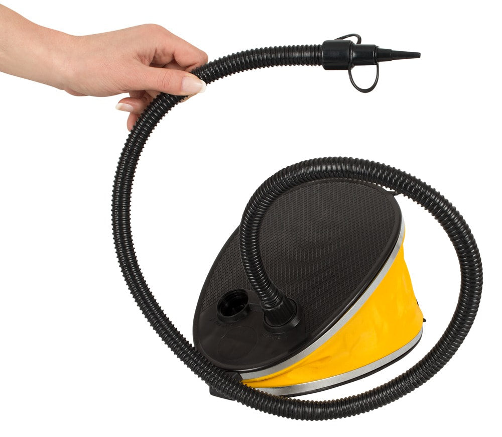 Heavy-duty yellow and black foot pump used to inflate the thrusting bed quickly and efficiently.