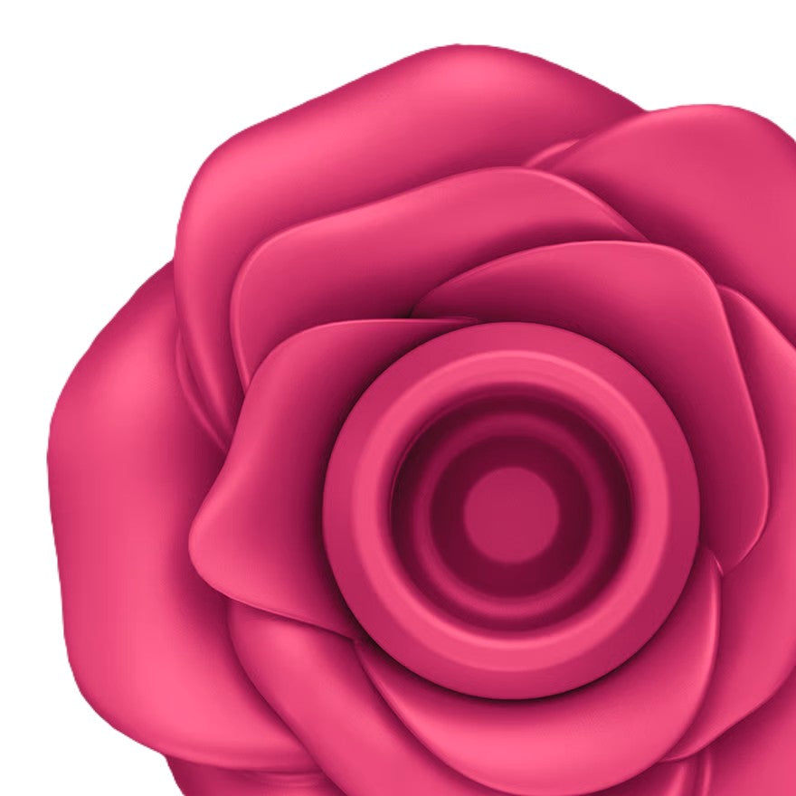 Close-up of the Satisfyer Pro 2 Classic Blossom showing the detailed rose-shaped petals and Liquid Air stimulation nozzle.