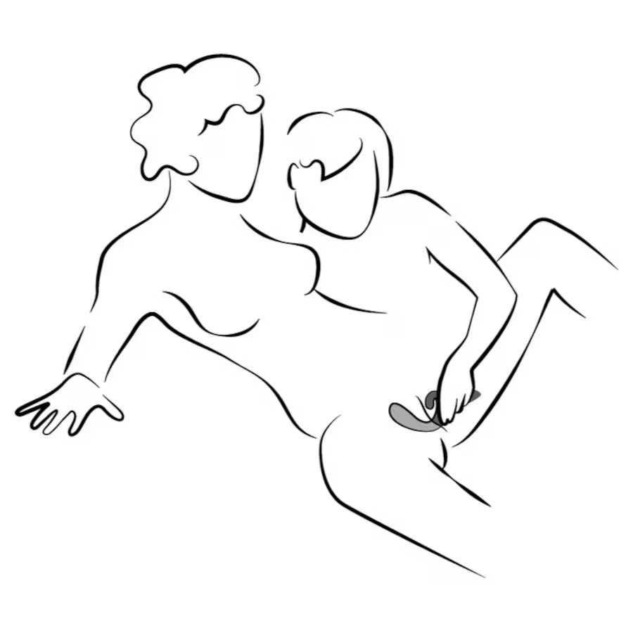 Minimalist sketch of couple using the Nova Rabbit Vibrator during partnered intimacy