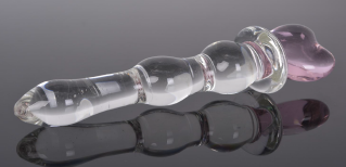 GLASS DILDO PINK HEART WAND