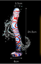 GLASS DILDO RED & BLUE STRIPES
