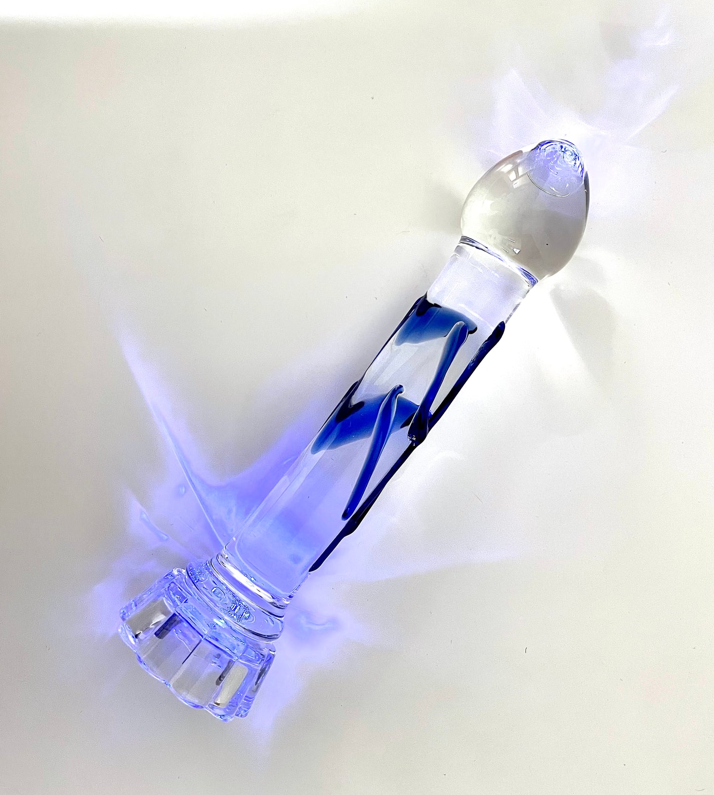 GLASS DILDO BLUE FLASH LIGHT