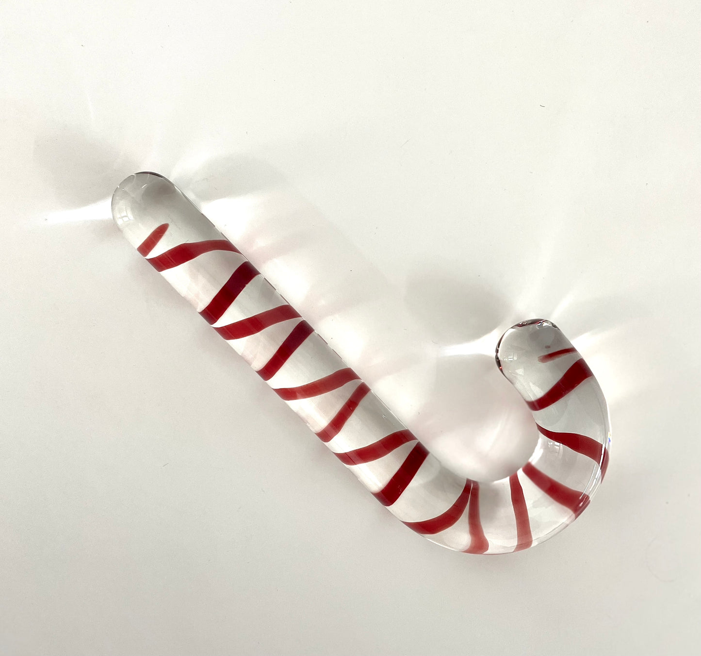 GLASS DILDO RED AND CLEAR CANE