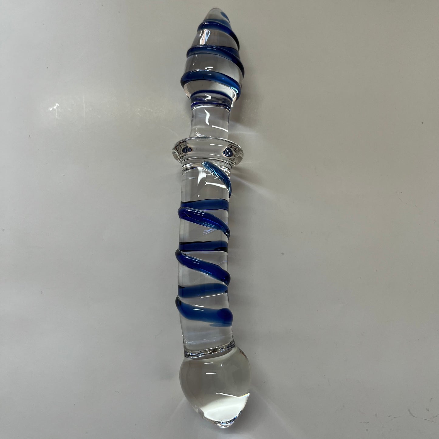 GLASS DILDO CLEAR BLUE STRIPE'S