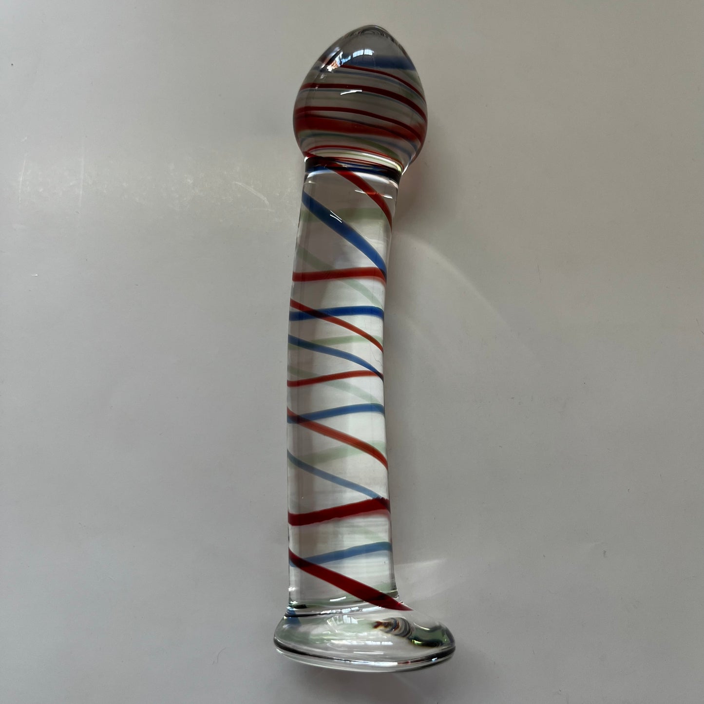 GLASS DILDO RED AND BLUE STRIPE'S