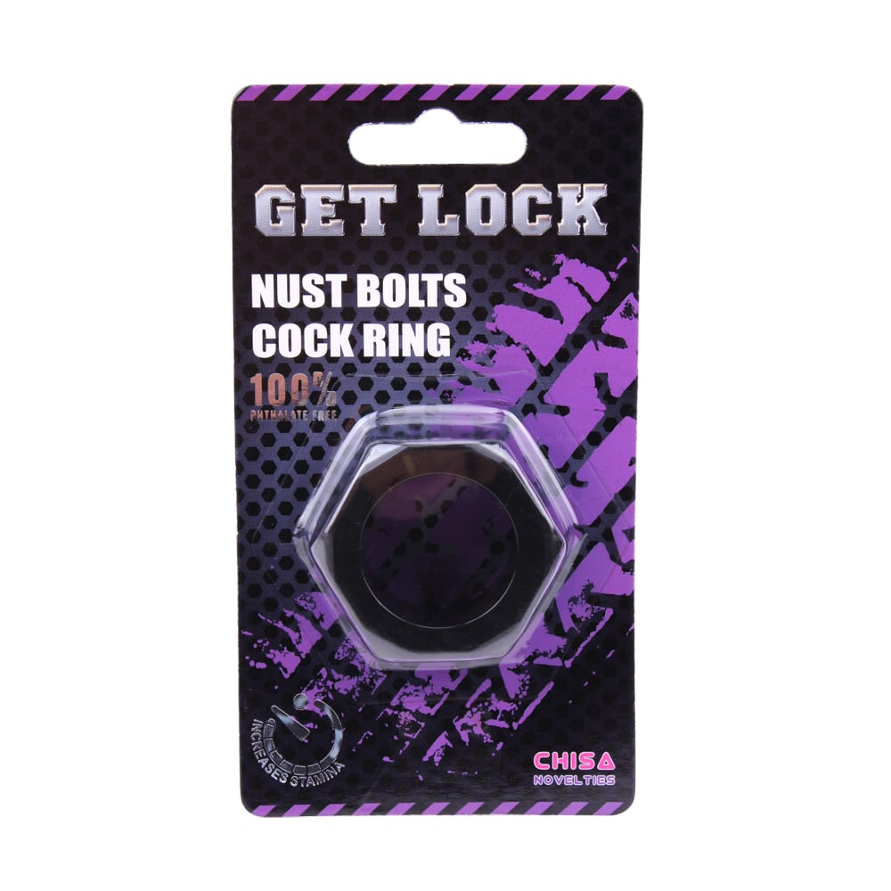 Nuts Bolts Cock Ring Black – Get Lock hex nut design packaging