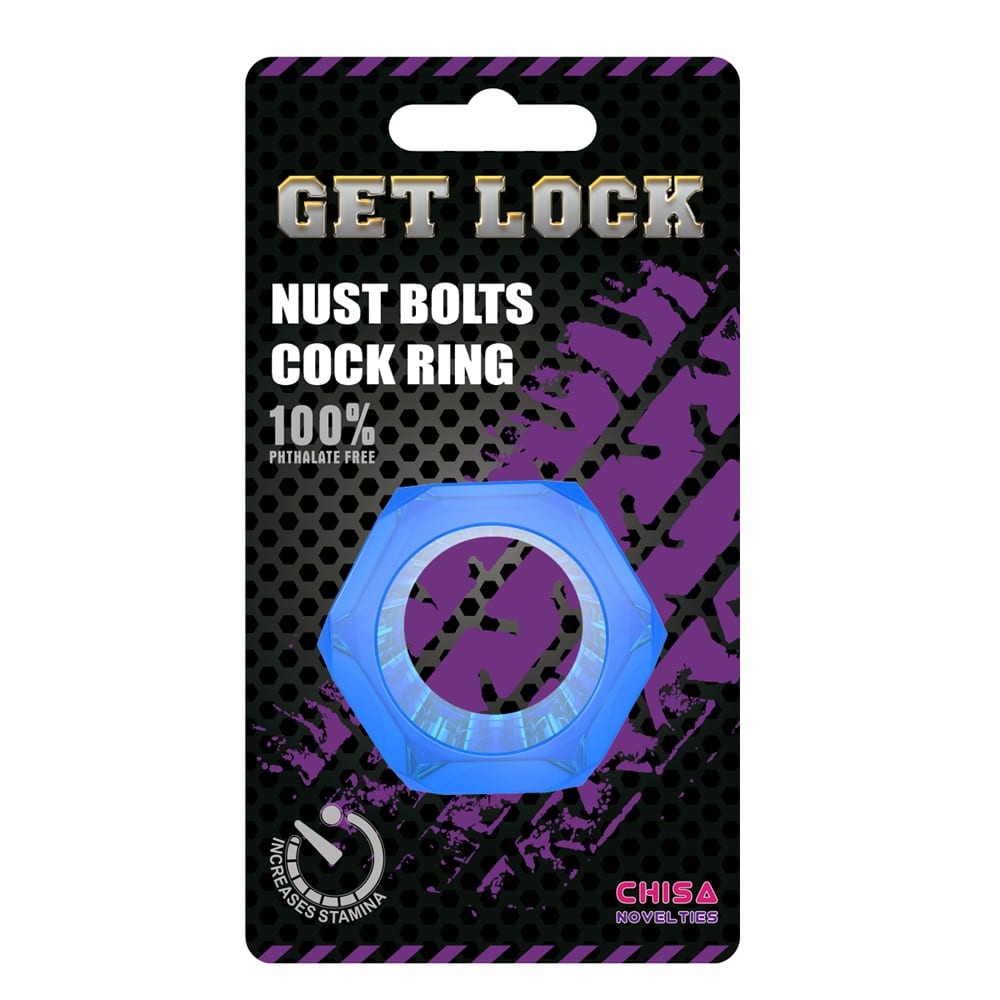 Nuts Bolts Cock Ring Blue – Get Lock hex nut design packaging