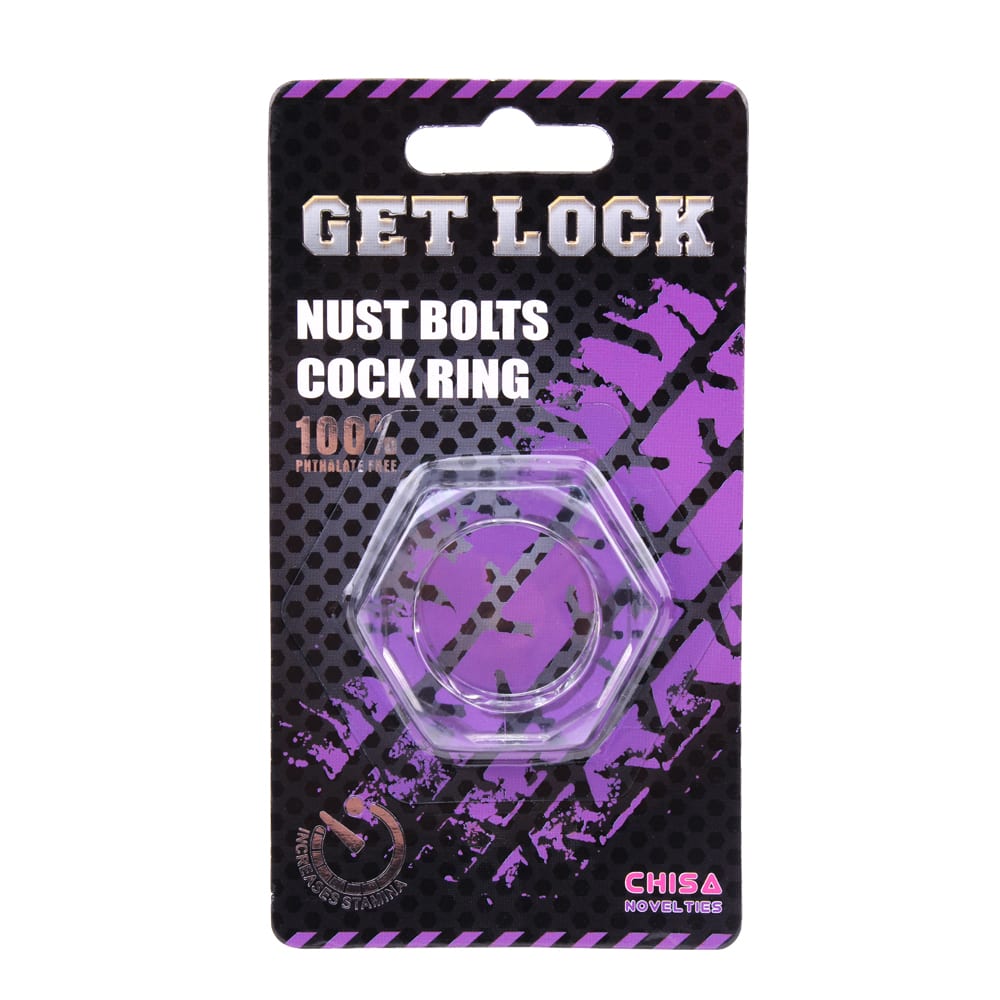 Nuts Bolts Cock Ring Clear – Get Lock hex nut design packaging