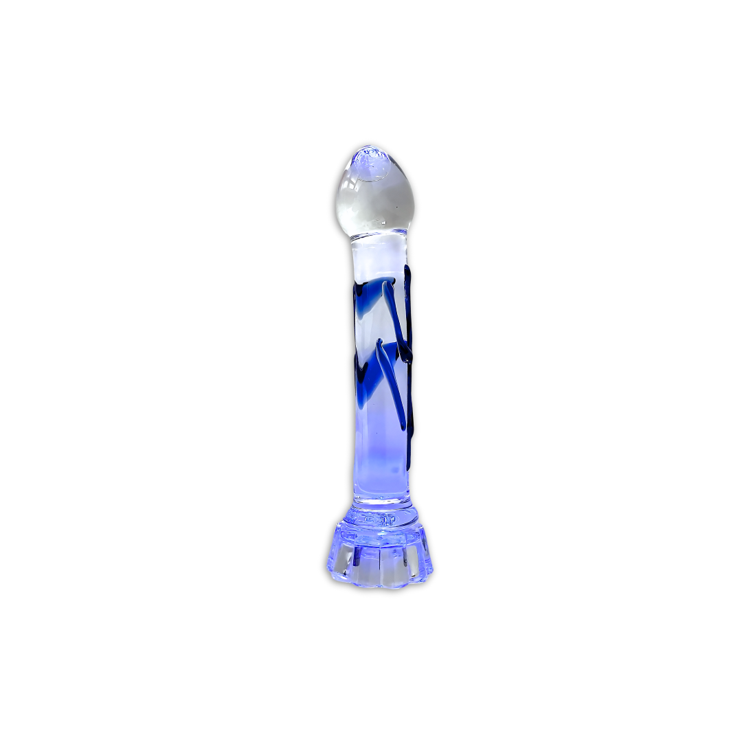 GLASS DILDO BLUE FLASH LIGHT