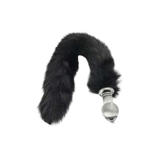 GLASS BUTT PLUG BLACK FOX TAIL