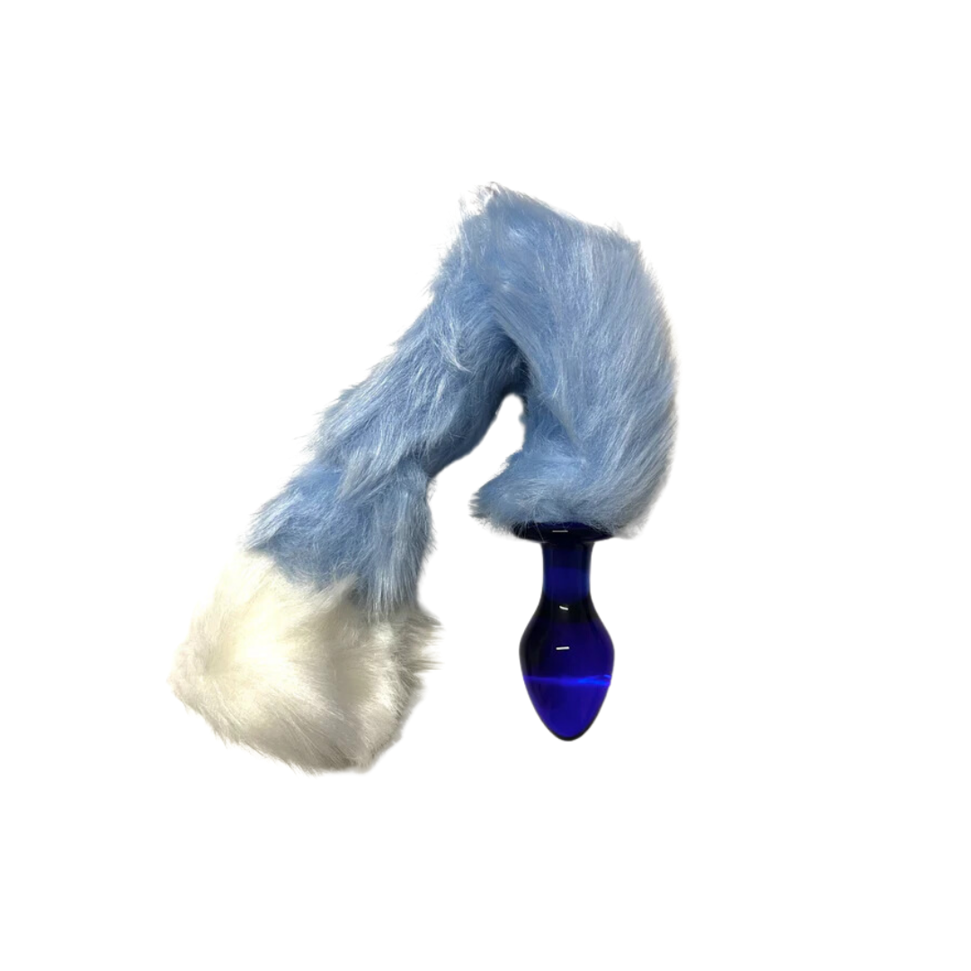 Glass Butt Plug Fox Tail Blue