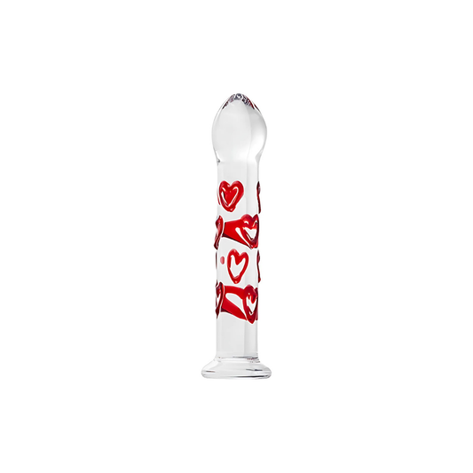 GLASS DILDO RED HEART CLEAR