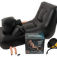 All components included: inflatable thrusting bed, remote, attachments, foot pump, and branded box packaging.