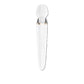 Front-facing image of the Satisfyer Double Wand-er showing button placement and gold accent design.