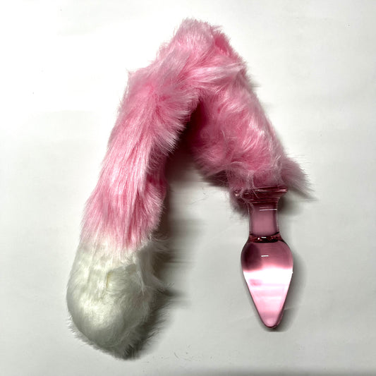 Glass Butt Plug Fox Tail Pink