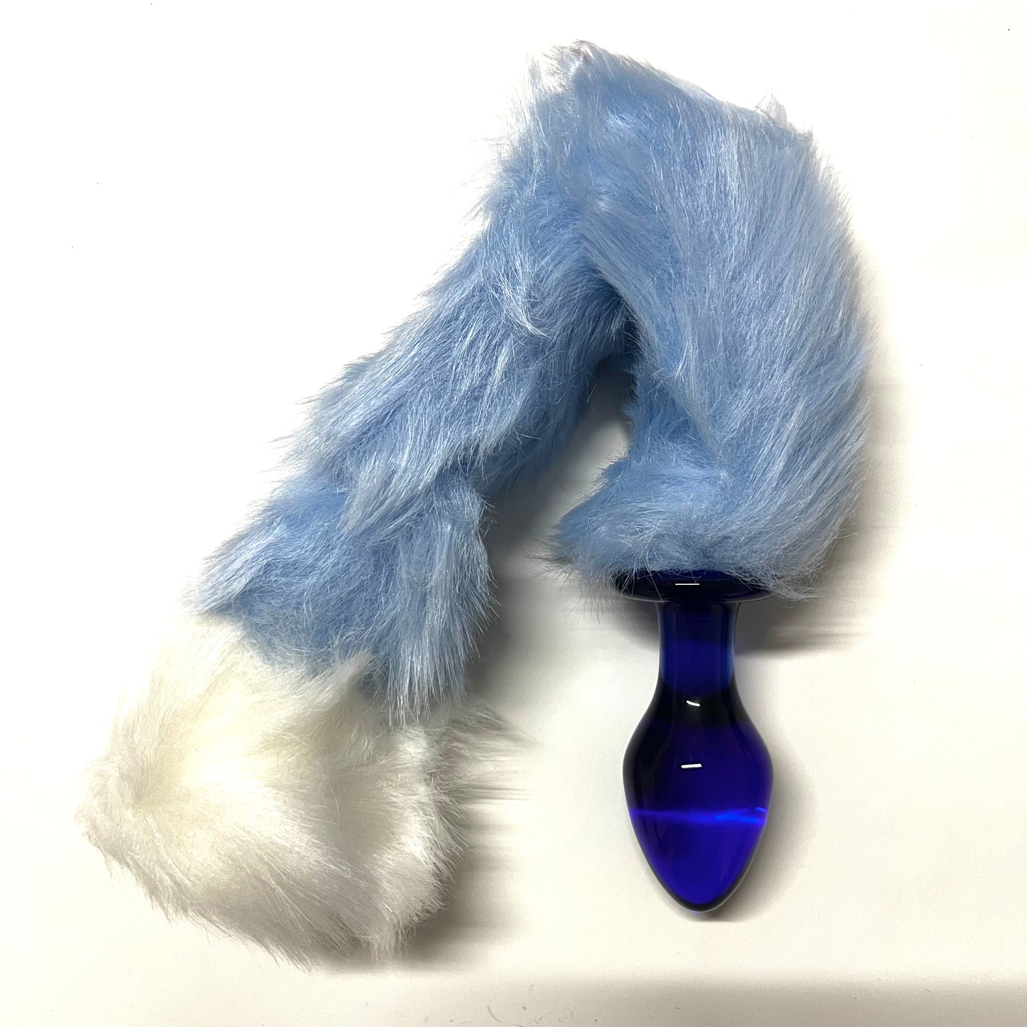 Glass Butt Plug Fox Tail Blue
