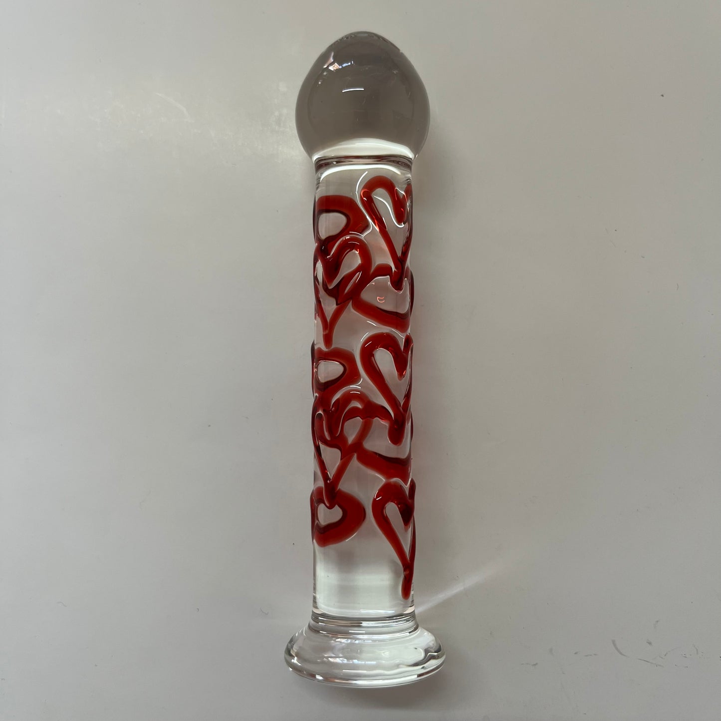 GLASS DILDO RED HEART CLEAR