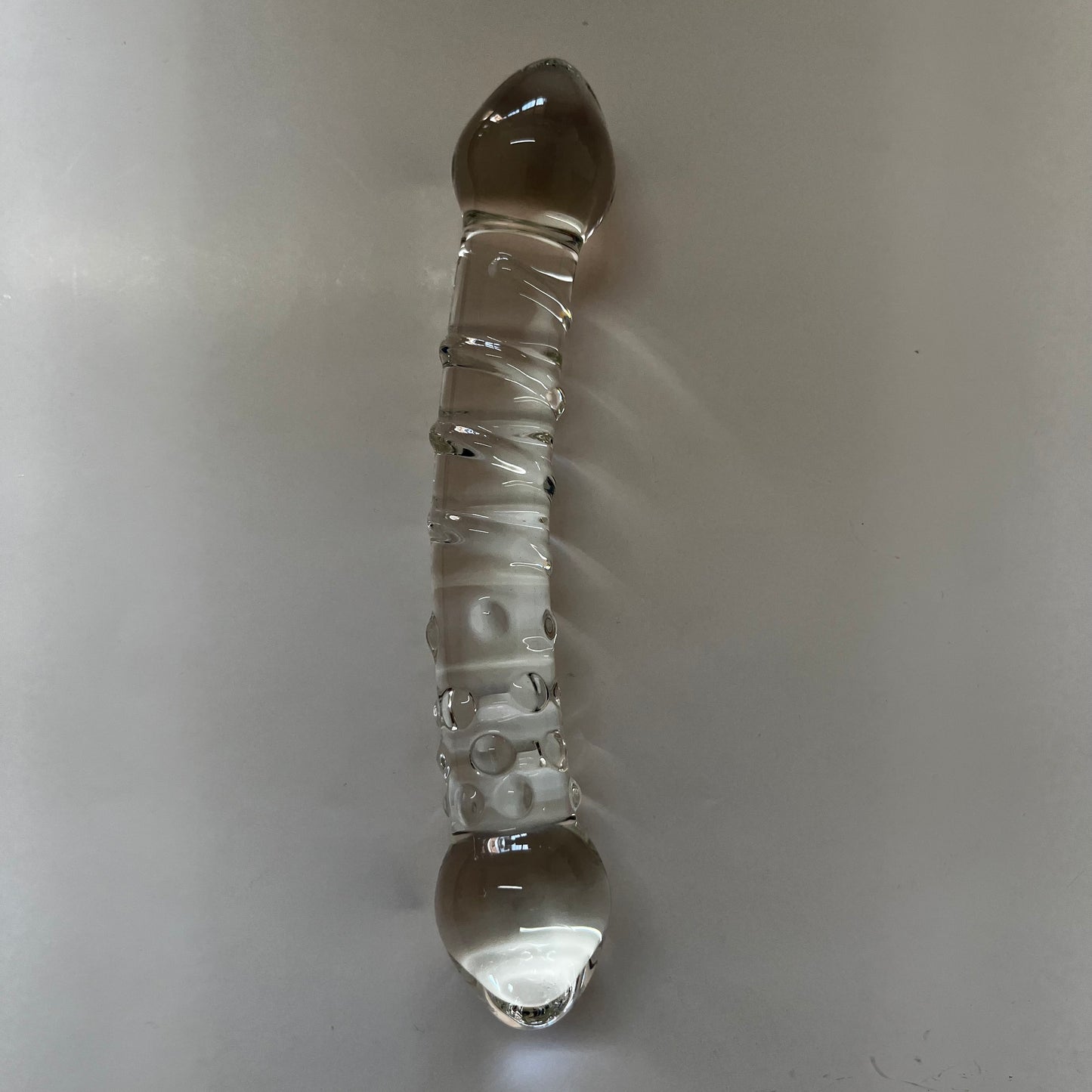 GLASS DILDO CLEAR SWIRL & STUDDED